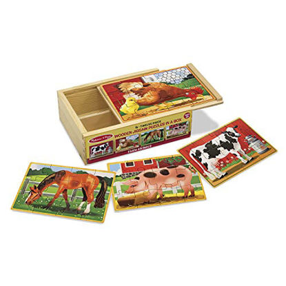 Picture of Melissa & Doug Farm 4-in-1 Wooden Jigsaw Puzzles in a Storage Box (48 pcs total)