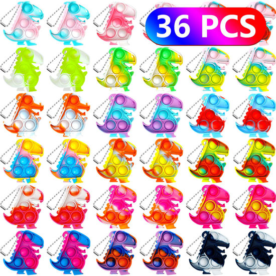 Picture of 36 Pack Dinosaur Party Favors Its Dinosaur Toys for Kids 5-7 Dinosaur Birthday Party Supplies Dino Pop Keychain Dinosaur Party Decorations Small Classroom Prize Fidget Popper Kids It Mini Bubble