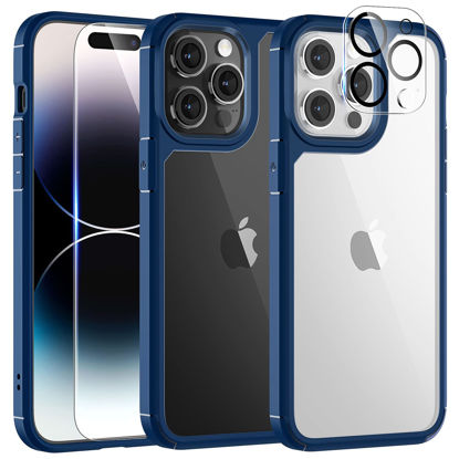 Picture of TAURI for iPhone 14 Pro Max Phone Case, [5 in 1] 1X Case [Not-Yellowing] 2X Tempered Glass Screen Protector + 2X Camera Lens Protector, [Military-Grade Drop Protection] Slim Phone Case 6.7 Inch-Blue