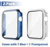 Picture of Misxi [2 Pack] for Apple Watch Series 6 SE Series 5 Series 4 44mm Waterproof Anti-Scratch Case with Button, Hard PC Cover with Tempered Glass Screen Protector for iWatch, 1 Blue + 1 Transparent