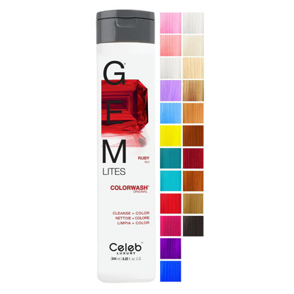 Picture of Celeb Luxury Gem Lites Colorwash, Professional Semi-Permanent Hair Color Depositing Shampoo, Ruby