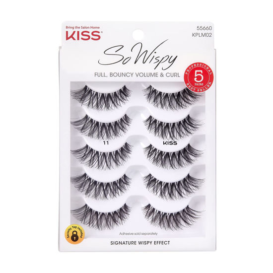 Picture of KISS So Wispy False Eyelashes Multipack #11, Full Bouncy Volume & Curl, Signature Wispy Effect, Quality Synthetic, Crisscross Pattern, Cruelty Free, Reusable and contact lens friendly, 5 Pairs