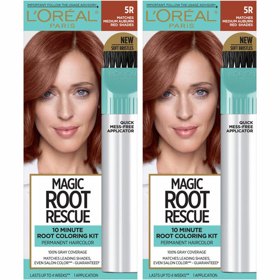 Picture of L'Oreal Paris Magic Root Rescue 10 Minute Root Hair Coloring Kit, Permanent Hair Color with Quick Precision Applicator, 100% Gray Coverage, 5R Medium Auburn Red, 2 count