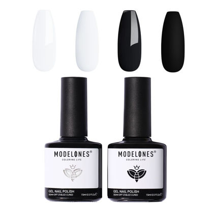 Picture of Modelones Gel Nail Polish Kit, 2 Pcs 15 ml White Black Gel Polish Set Soak Off LED Nail Gel Polish [Long Lasting] [Vegan] Nail Lacquer Nail Art Design Decoration DIY at Home Holiday Beauty Gifts 0.5Oz(Each)