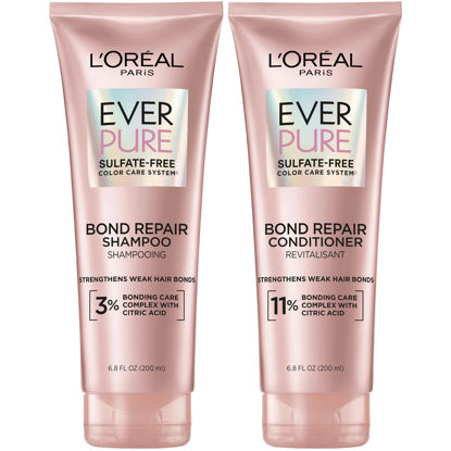 Picture of L'Oreal Paris, Bond Repair Shampoo and Conditioner, Strengthens & Repairs Weak Hair in 1 Use with System, Sulfate Free & Vegan, EverPure, 6.8oz (1 kit)