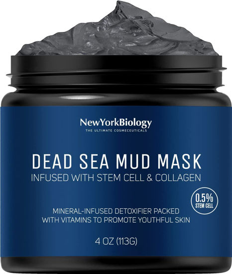 Picture of New York Biology Dead Sea Mud Mask for Face and Body with Stem Cell and Collagen - Spa Quality Pore Reducer for Acne, Blackheads and Oily Skin, Natural Skincare for Women, Men - Tightens Skin - 4 oz