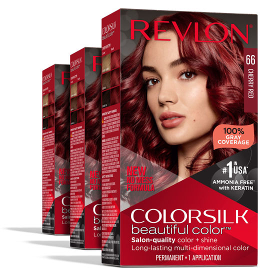 Picture of Revlon Permanent Hair Color, Permanent Red Hair Dye, Colorsilk with 100% Gray Coverage, Ammonia-Free, Keratin and Amino Acids, Red Shades (Pack of 3)