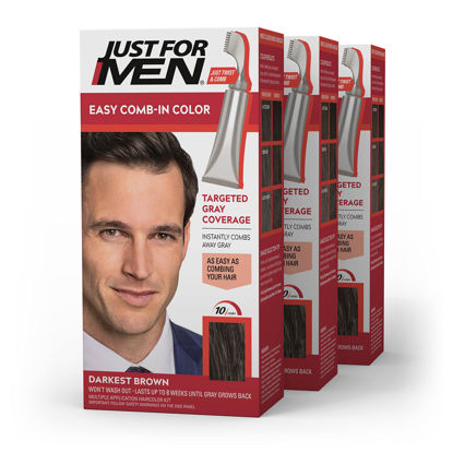 Picture of Just For Men Easy Comb-In Color Mens Hair Dye, Easy No Mix Application with Comb Applicator - Darkest Brown, A-50, Pack of 3