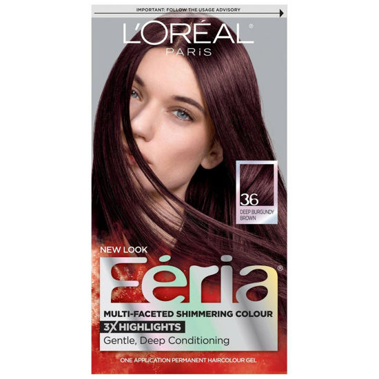 Picture of L'Oreal Paris Feria Multi-Faceted Shimmering Permanent Hair Color, 36 Deep Burgundy Brown, Pack of 1, Hair Dye