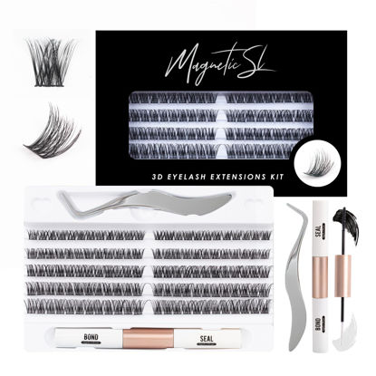 Picture of Cluster Lashes 120 Individual Lashes Clusters Eyelash Extensions DIY Wispy Fluffy Lash Extension Kit with Applicator and Lash Bond and Seal False Eyelashes Natural Look Mix 10-16mm C D Curl-DM01