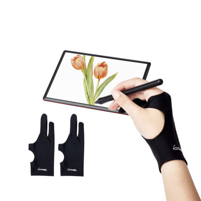 Picture of Digital Drawing Glove 2 Pack,Artist Glove for Drawing Tablet,ipad,Sketching,Art Glove with Two Finger for Right Hand and Left Hand （Smudge Guard,Large,3.35 x8.98inch