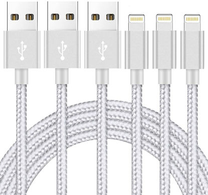 Picture of Ximytec iPhone Charger Cable [Mfi-Certified] 3Pack 10ft Nylon Braided High Speed USB Charging Cord Compatible with iPhone 12/11/XS/XR/X/8/7/6/5/iPad-SilverGray