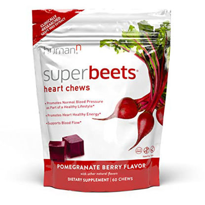 Picture of humanN SuperBeets Heart Chews - Nitric Oxide Production and Blood Pressure Support - Grape Seed Extract & Non-GMO Beet Energy Chews - Pomegranate Berry Flavor - 60 Count