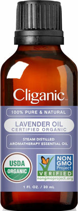 Picture of Cliganic USDA Organic Lavender Essential Oil, 1oz - 100% Pure Natural Undiluted, for Aromatherapy Diffuser | Non-GMO Verified