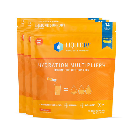 Picture of Liquid I.V. Hydration Multiplier + Immune Support, Easy Open Packets, Fresh Tangerine Flavor | 42 Sticks