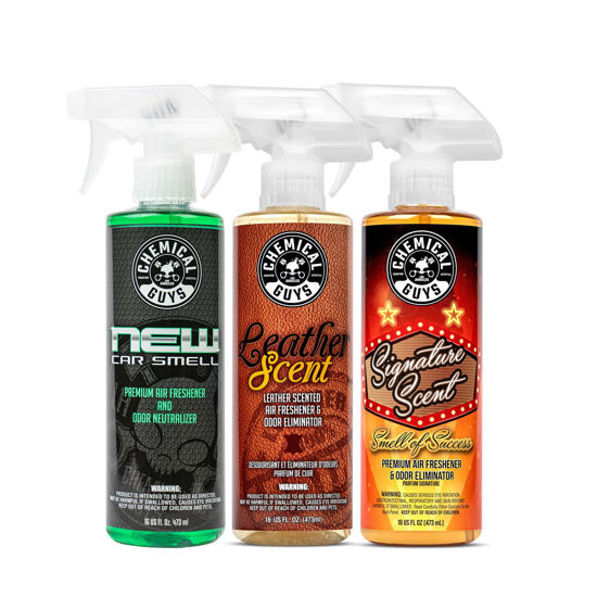 Chemical Guys AIR_301 Best Air Freshener Kit - New Car Scent, Leather Scent  & Signature Stripper Scent, (Great for Cars, Trucks, SUVs, RVs & More) (3)  16 fl oz Bottles