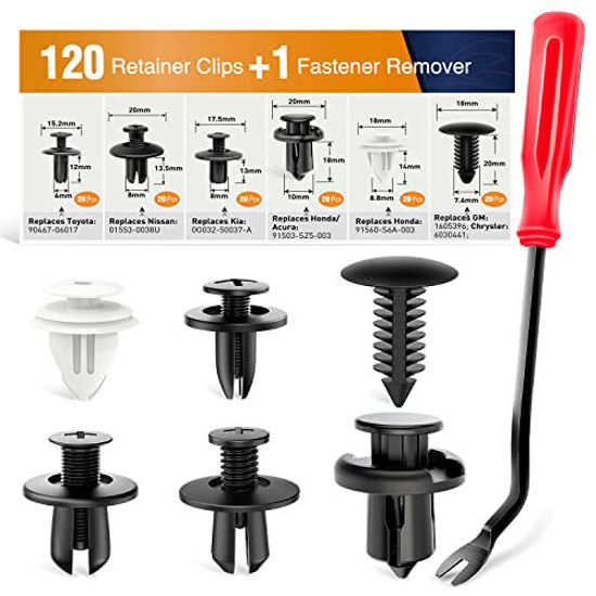 Picture of GOOACC 120PCS Car Bumper Push Retainer Clips & Nylon Fasteners Rivet Kit 6mm 7.6mm 8mm 8.8mm 10mm Door Trim Panel Clips , 1PC Fastener Remover, Black