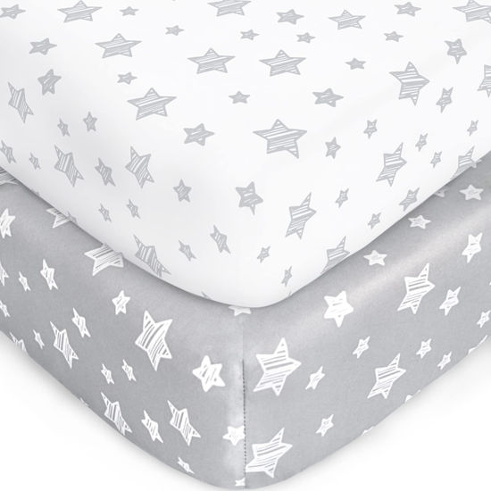 Picture of Crib Sheets for Boys or Girls 2 Pack, Fitted Crib Sheet for Standard Size Crib and Toddler Mattresses, Soft and Breathable Material, Grey & White