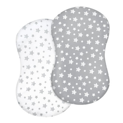 Picture of Bassinet Sheets 2 Pack, Fit for Halo Bassinet Swivel Sleeper, Universal Sheet for Rectangle, Oval, Hourglass Bassinet Mattress, Flexible for Different Cradle and Bassinet Mattress, Grey&White