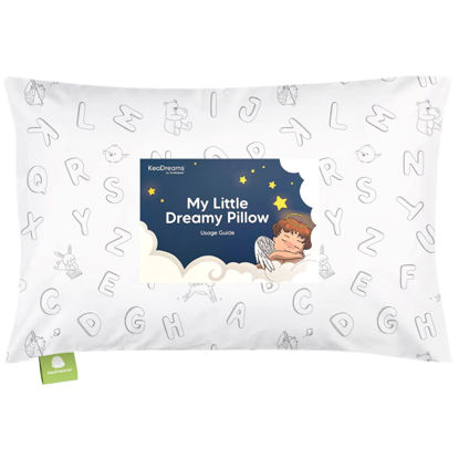 Picture of Toddler Pillow with Pillowcase - 13x18 My Little Dreamy Pillow, Organic Cotton Toddler Pillows for Sleeping, Kids Pillow, Travel Pillows, Mini Pillow, Nursery Pillow, Toddler Bed Pillow (ABC Land)