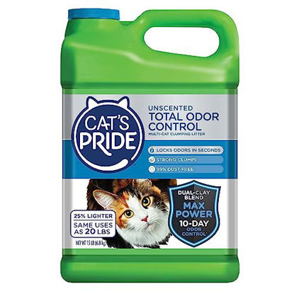 Picture of Cat's Pride Max Power: Total Odor Control - Up to 10 Days of Powerful Odor Control - Strong Clumping - Hypoallergenic - 99% Dust Free - Multi-Cat Litter, Unscented, 15 Pounds