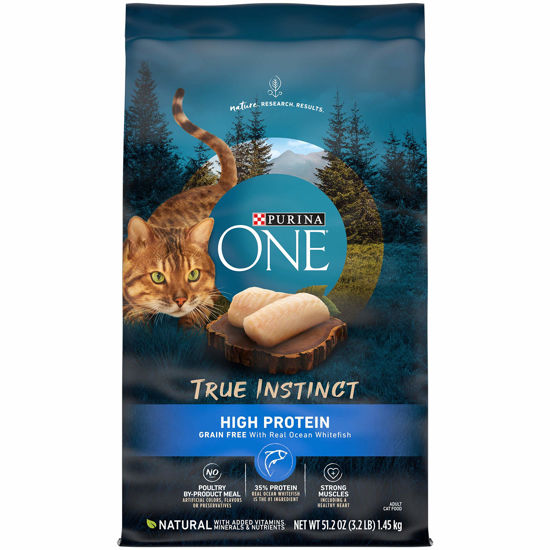 Picture of Purina ONE Natural, High Protein, Grain Free Dry Cat Food, True Instinct With Real Ocean Whitefish - 3.2 lb. Bag