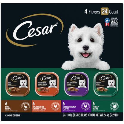 Picture of CESAR Wet Dog Food Classic Loaf in Sauce Poultry Variety Pack, (24) 3.5 oz. Easy Peel Trays with Real Chicken, Turkey or Duck