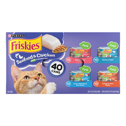 Picture of Purina Friskies Wet Cat Food Pate Variety Pack Seafood and Chicken Pate Favorites - (40) 5.5 oz. Cans