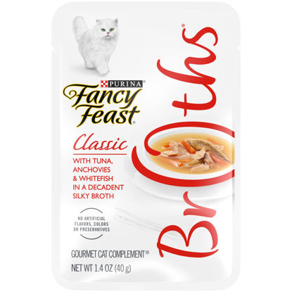 Picture of Purina Fancy Feast Grain Free Wet Cat Food Complement, Broths Classic With Tuna, Anchovies & Whitefish - (16) 1.4 oz. Pouches