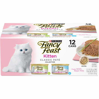 Picture of Purina Fancy Feast Grain Free Pate Wet Kitten Food Variety Pack, Kitten Classic Pate Collection Turkey & Whitefish - (2 Packs of 12) 3 oz. Cans