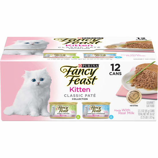 Picture of Purina Fancy Feast Grain Free Pate Wet Kitten Food Variety Pack, Kitten Classic Pate Collection Turkey & Whitefish - (2 Packs of 12) 3 oz. Cans