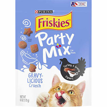 Picture of Purina Friskies Made in USA Facilities Cat Treats, Party Mix Crunch Gravylicious Turkey & Gravy Flavors - (6) 6 oz. Pouches