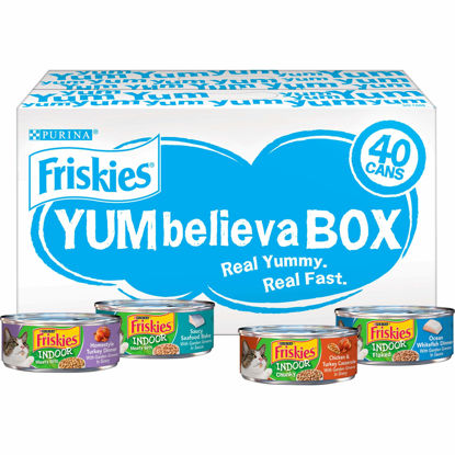 Picture of Purina Friskies Indoor Wet Cat Food Variety Pack, YUMbelievaBOX YUM-stoppable Indoor Adventures - (40) 5.5 oz. Pull-Top Cans