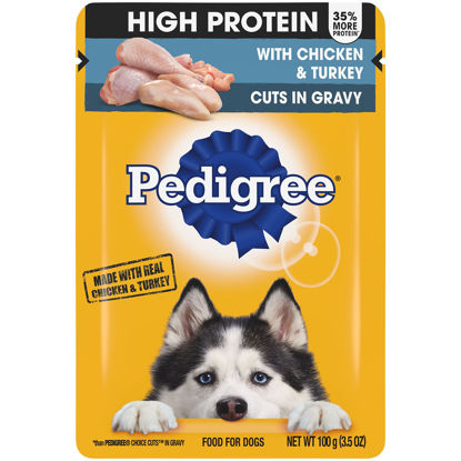 Picture of Pedigree High Protein Wet Dog Food Pouches, with Chicken and Turkey Cuts in Gravy, 3.5 oz. Pouches, 16 Count