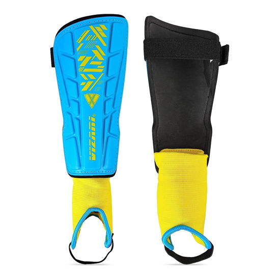 Picture of Vizari Malaga Soccer Shin Guard for Kids| Youth Soccer Shin Guard | Lightweight and Breathable Child Calf Protective Gear Soccer Equipment | Sky/Yellow | XX- Small