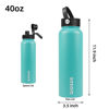 Picture of BJPKPK Insulated Water Bottles with Straw Lid, 40oz Large Water Bottle, Stainless Steel Metal Water Bottle with 3 Lids, Reusable Thermos Bottle, Cold & Hot Water Bottle for Sports, Gym-Turquoise