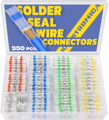 Picture of haisstronica 350PCS Solder Seal Wire Connectors,26-10 Gauge Marine Grade Heat Shrink Wire Connectors,Waterproof Butt Connectors,Butt Splice Eletrical Wire Connectors Kit(5Colors/5Sizes)