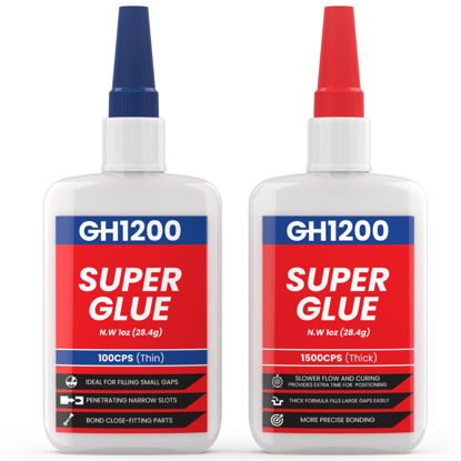 Picture of 57 Gram Value Pack Super Glue All Purpose with Anti Clog Cap. Ca Glue - Adhesive SuperGlue. Cyanoacrylate Glue for Hard Plastics, DIY Craft, Metal and Many More 2 Oz