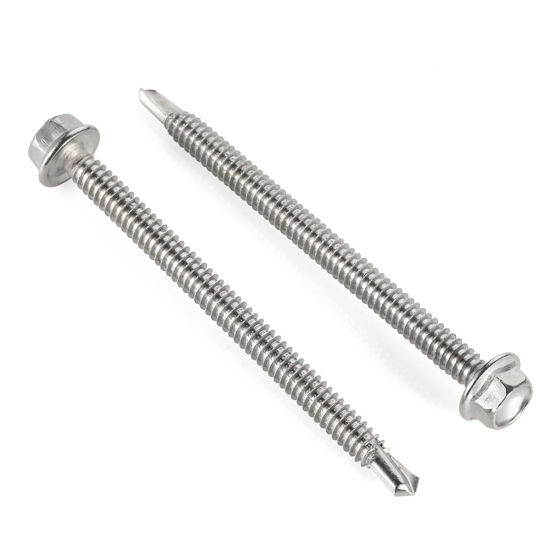 Picture of #12 x 3" Hex Washer Head Self Drilling Screws, Self Tapping Sheet Metal Tek Screws, 410 Stainless Steel, 30 PCS