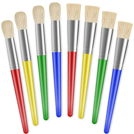 Picture of Paint Brushes for Kids, 8 Pcs Big Washable Chubby Toddler Paint Brushes, Easy to Clean & Grip Round and Flat Preschool Paint Brushes with No Shed Bristle for Acrylic Paint, Washable Paint