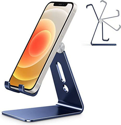 Picture of OMOTON Adjustable Cell Phone Stand, C2 Aluminum Desktop Phone Holder Dock Compatible with iPhone 11 Pro Max Xs XR 8 Plus 7 6, Samsung Galaxy, Google Pixel, Android Phones, Navy Blue