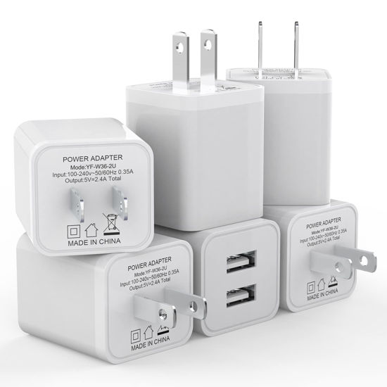 Picture of 6Pack USB Wall Charger, iGENJUN 2.4A Phone Charger Dual USB Port Cube Power Plug Adapter Fast Wall Charger Block Compatible with iPhone 13/13 Pro/12/12 Pro, Samsung Galaxy, Pixel, LG, Android-White