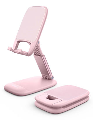 Picture of Lamicall Pink Phone Stand for Desk - Rose Gold Cell Phone Holder Desktop Pink Desk Accessories Compatible with iPhone 14 Pro Max Plus, 13 12 11 XR X 8 7 6 Plus SE, 4-8'' Smartphone