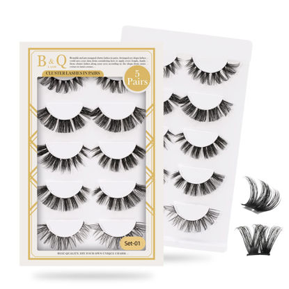 Picture of Lash Clusters 5 Pairs D Curl B&Q LASH Cluster Lashes DIY Lash Extensions Eyelash Clusters Volume Individual Lashes Wispy Lashes Cluster Eyelash Extensions DIY at Home (Set-01,5 Pairs)