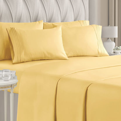 Picture of King Size Sheet Set - 6 Piece Set - Hotel Luxury Bed Sheets - Extra Soft - Deep Pockets - Easy Fit - Breathable & Cooling Sheets - Wrinkle Free - Comfy - Yellow Bed Sheets - Kings Sheets - 6 PC