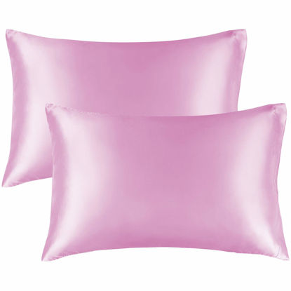 Picture of BEDELITE Satin Pillowcase for Hair and Skin, Queen Pillow Cases Set of 2 Pack Super Soft Silky Pink Pillow Case with Envelope Closure (20x30 Inches)