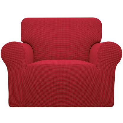 Picture of Easy-Going Stretch Oversized Chair Sofa Slipcover 1-Piece Couch Sofa Cover Furniture Protector Soft with Elastic Bottom for Kids Spandex Jacquard Fabric Small Checks Christmas Red