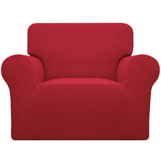 Picture of Easy-Going Stretch Oversized Chair Sofa Slipcover 1-Piece Couch Sofa Cover Furniture Protector Soft with Elastic Bottom for Kids Spandex Jacquard Fabric Small Checks Christmas Red