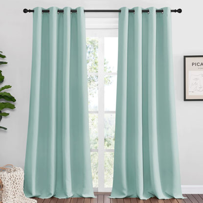 Picture of NICETOWN Aqua Blue Blackout Curtains 90" Long for Office, Dining Room, Guest Room, Sound Reducing Heat and Cold Block Curtain Panels for Modern Room Decorative (55" Wide by 90" Long, 2 Pieces)