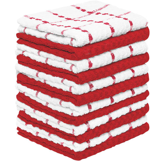 Picture of Zeppoli Kitchen Towels 12 Pack - 100% Soft Cotton - Dish Towels for Kitchen - Hand Towels for Kitchen 15" x 25" - Dobby Weave - Red Dish Towels for Drying Dishes - Super Absorbent Cleaning Cloths